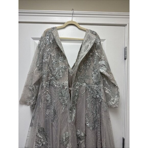 MAC DUGGAL SIZE  20 Gray EMBELLISHED WRAP 3/4 SLEEVE Cocktail Formal DRESS NWT - Picture 6 of 10